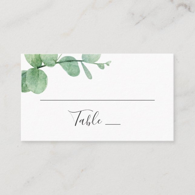 Watercolor eucalyptus. Elegant greenery wedding Place Card (Front)
