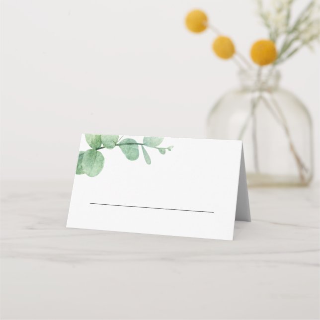 Watercolor eucalyptus. Elegant greenery wedding Place Card (Front)