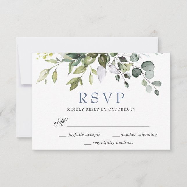 Watercolor Eucalyptus Elegant Greenery Wedding RSVP Card (Front)