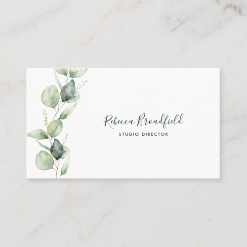 Watercolor Eucalyptus Elegant Script Business Card