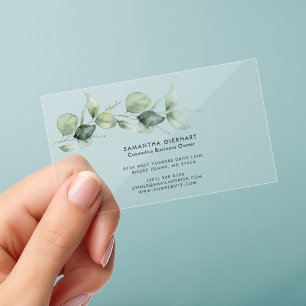 Watercolor Eucalyptus Elegant Script Clear Business Cards