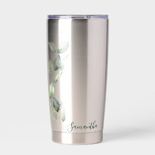 Watercolor Eucalyptus Elegant Script Personalized Insulated Tumbler