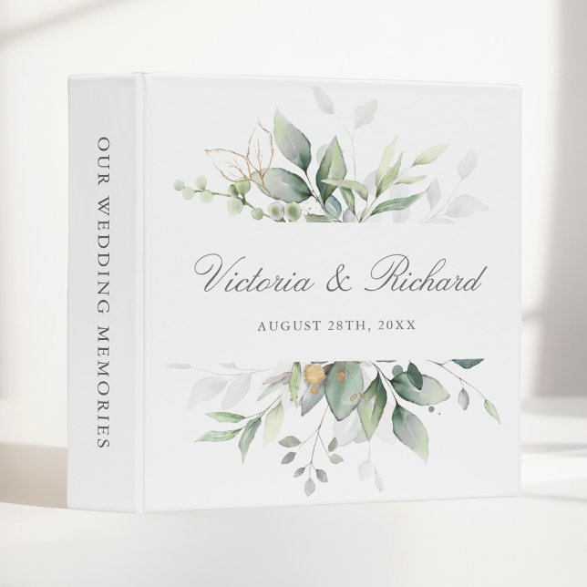 Watercolor Eucalyptus Elegant Wedding  3 Ring Binder (Plan your dream wedding with this gorgeous and practical watercolor eucalyptus binder.)