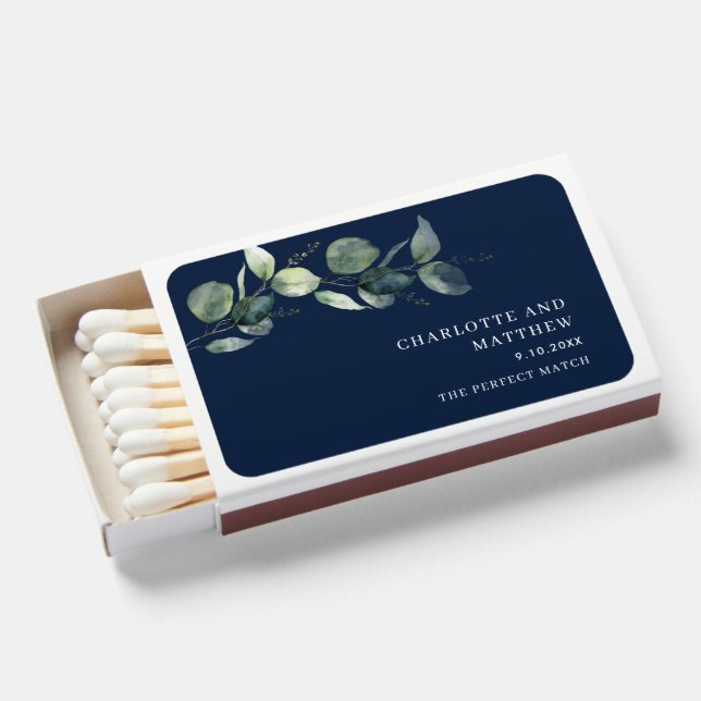 Watercolor Eucalyptus Elegant Wedding Favor Matchboxes (Front Open)