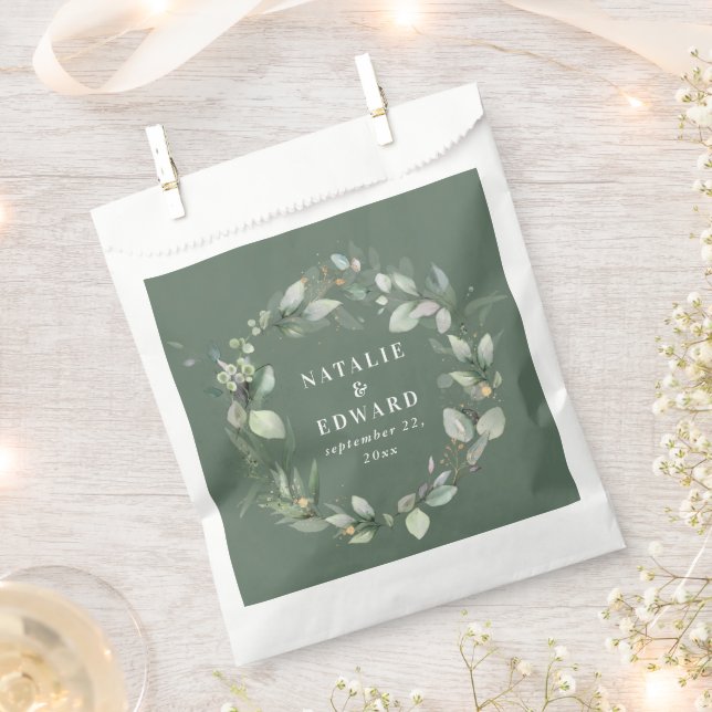 Watercolor eucalyptus elegant wedding party favor  bag (Clipped)