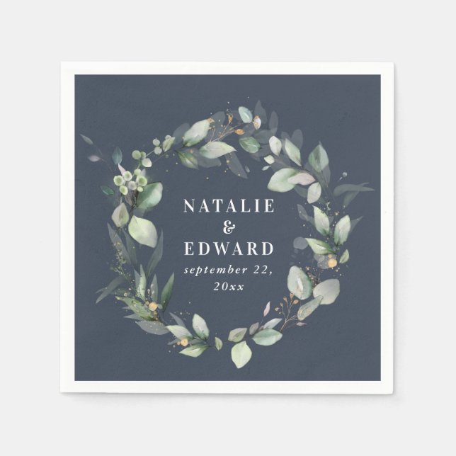 Watercolor eucalyptus elegant wedding party favor napkins (Front)