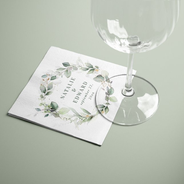 Watercolor eucalyptus elegant wedding party favor napkins (Creator Uploaded)