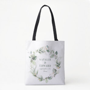 Watercolor eucalyptus elegant wedding party favor  tote bag