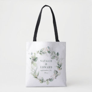 Watercolor eucalyptus elegant wedding party favor tote bag