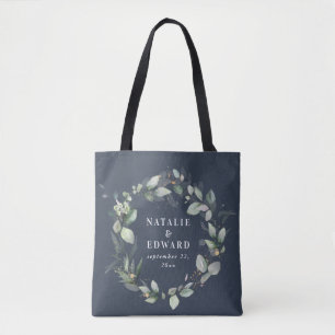 Watercolor eucalyptus elegant wedding party favor tote bag