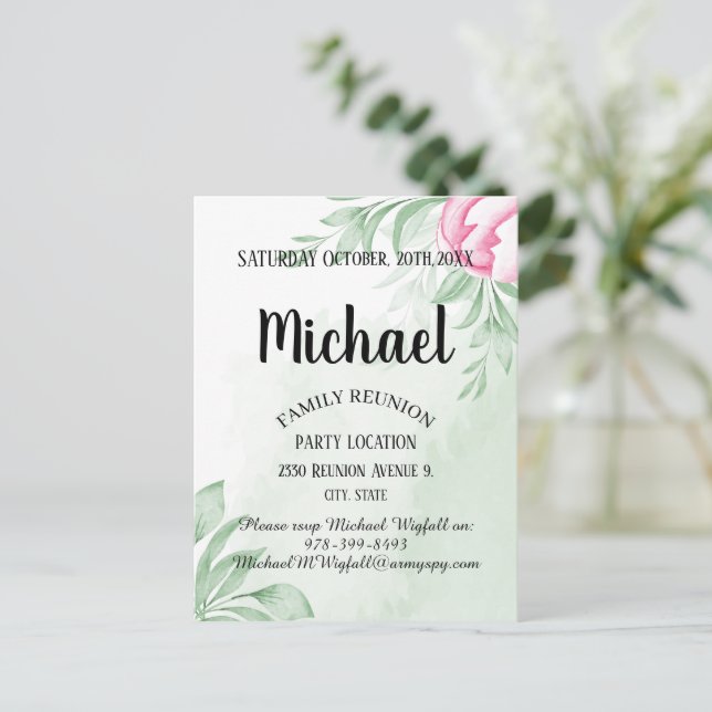 Watercolor Eucalyptus Family Reunion Save The Date Postcard (Standing Front)