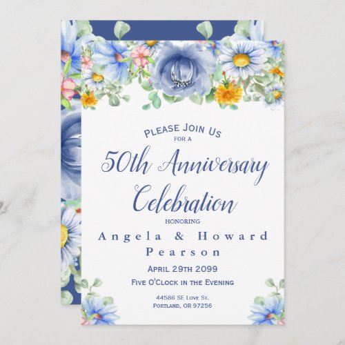 Watercolor Eucalyptus Floral 50th Anniversary Invitation