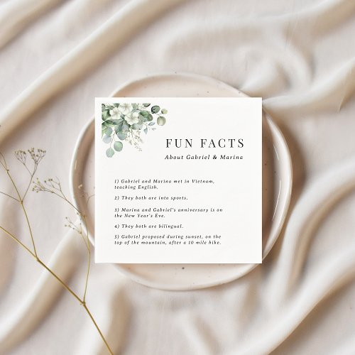 Watercolor Eucalyptus Floral 5 Fun Facts Wedding Napkins