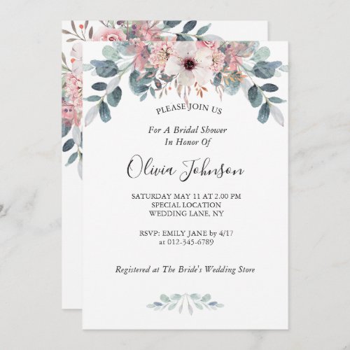 Watercolor Eucalyptus Floral Bloom Bridal Shower I Invitation