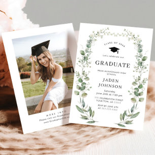 Watercolor Eucalyptus Floral Boho Graduation Party Invitation