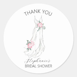 Watercolor Eucalyptus Floral Dress Bridal Shower Classic Round Sticker