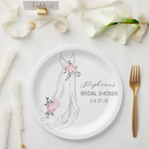 Watercolor Eucalyptus Floral Dress Bridal Shower Paper Plates