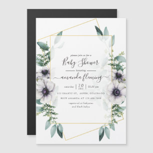 Watercolor Eucalyptus Floral Geometric Baby Shower Magnetic Invitation
