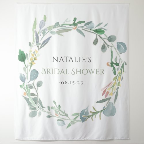 Watercolor Eucalyptus Floral Green Bridal Shower Tapestry