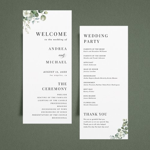 Watercolor Eucalyptus Floral Minimal Plain Wedding Program