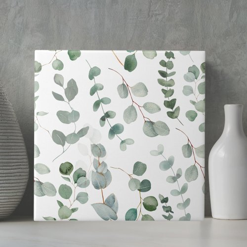 Watercolor Eucalyptus Floral Pattern Ceramic Tile