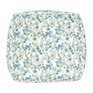 Watercolor Eucalyptus Floral Pattern Pouf