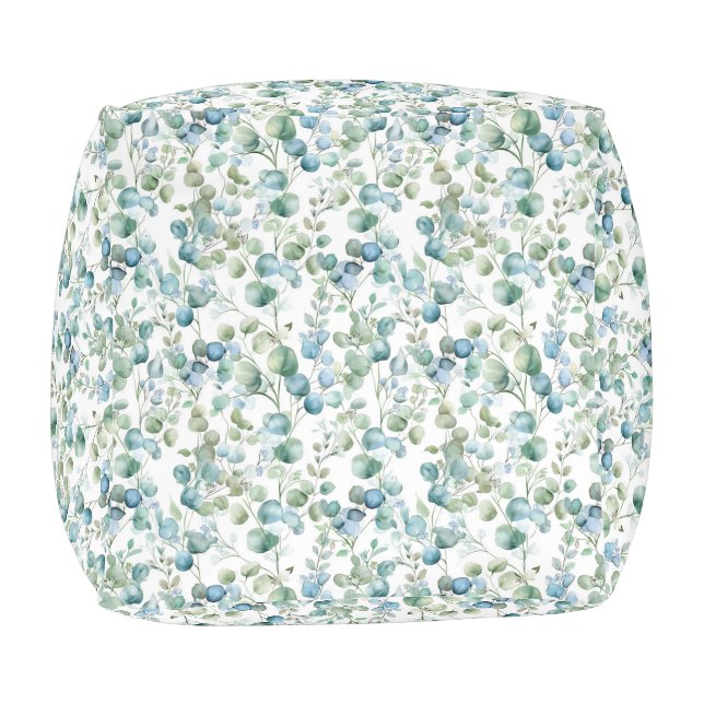 Watercolor Eucalyptus Floral Pattern Pouf (Bottom)
