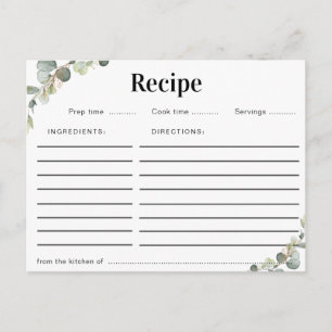 watercolor eucalyptus floral recipe card