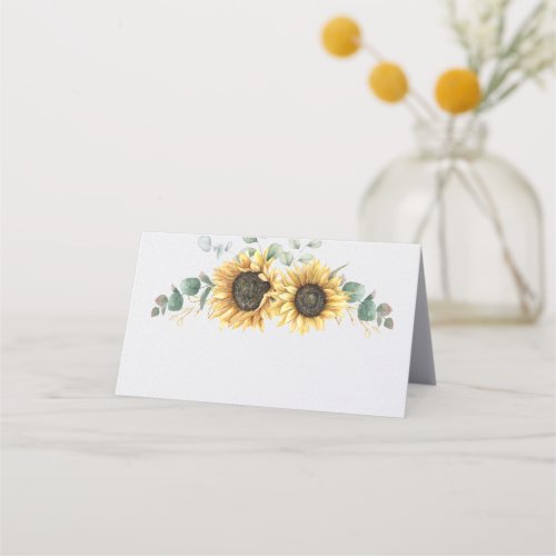 Watercolor Eucalyptus Floral Sunflower Wedding Place Card