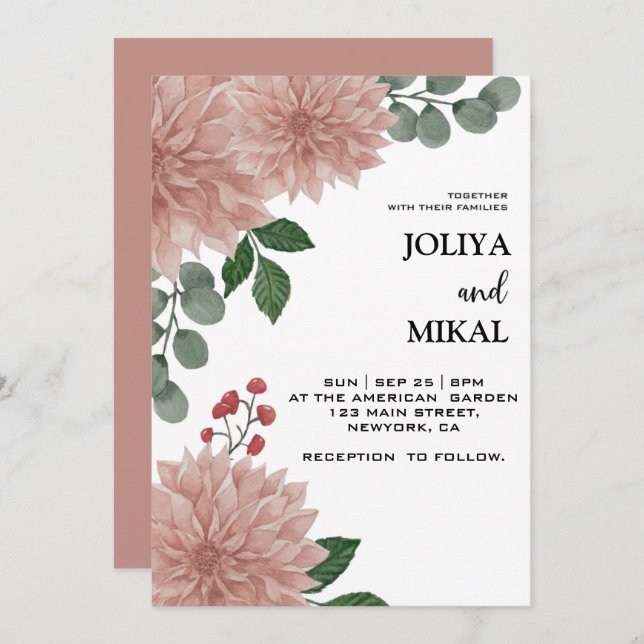  Watercolor Eucalyptus Floral Wedding  Invitation  (Front/Back)