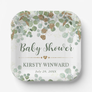 Watercolor Eucalyptus Foliage Baby Shower Paper Plates