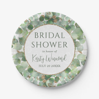 Watercolor Eucalyptus Foliage Bridal Shower Paper Plates