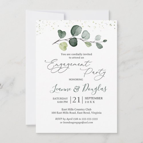 Watercolor Eucalyptus Foliage Engagement Party  Invitation