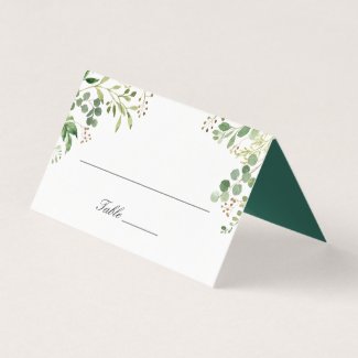 Watercolor Eucalyptus Foliage Green Leaves Wedding Place Card