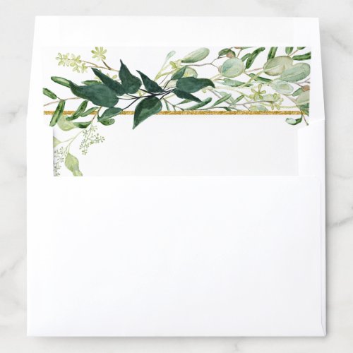 Watercolor Eucalyptus Foliage Leaf Gold Watercolor Envelope Liner