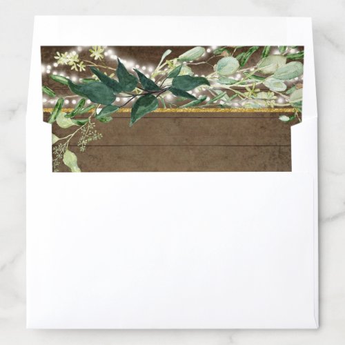 Watercolor Eucalyptus Foliage Leaf Gold Watercolor Envelope Liner