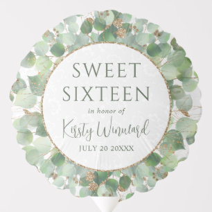 Watercolor Eucalyptus Foliage Sweet 16 Balloon