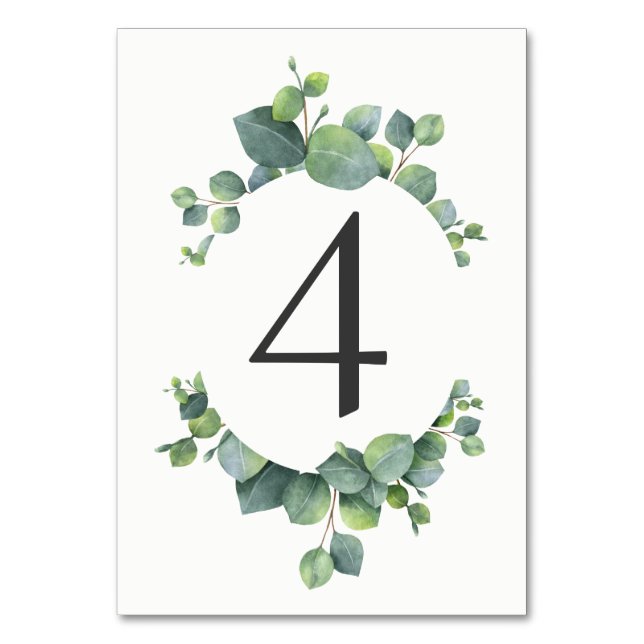 Watercolor Eucalyptus Foliage Table Number Card (Front)