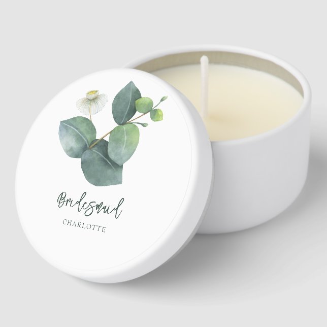 Watercolor Eucalyptus Foliage Wedding Bridesmaid Mini Candle Favors (Corner)