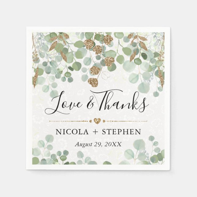 Watercolor Eucalyptus Foliage Wedding Napkins (Front)