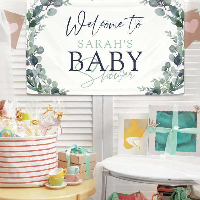 Watercolor Eucalyptus Foliage Welcome Baby Shower Banner (Creator Uploaded)