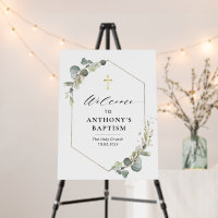 watercolor eucalyptus frame baptism welcome sign