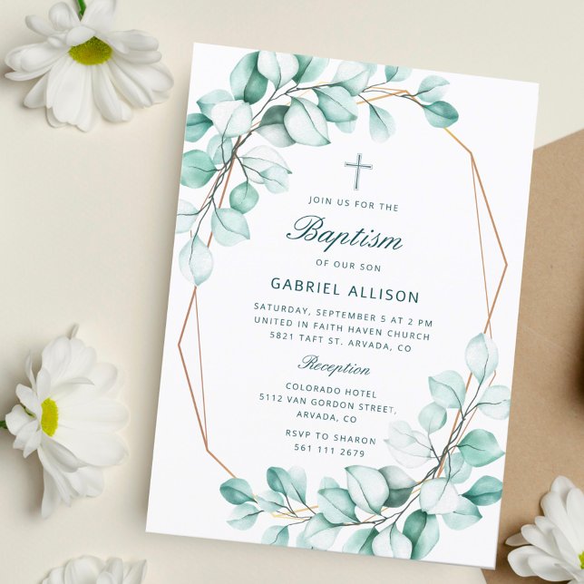 Watercolor Eucalyptus Frame Elegant Baptism  Invitation (Creator Uploaded)