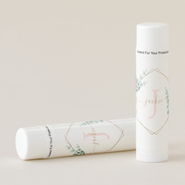 Watercolor Eucalyptus Frame Monogram Lip Balm (Front)