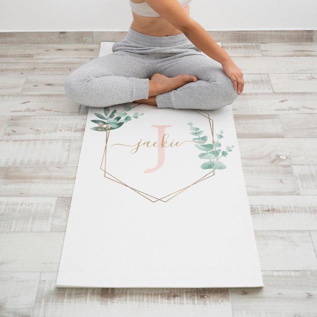 Watercolor Eucalyptus Frame Monogram Yoga Mat (Creator Uploaded)
