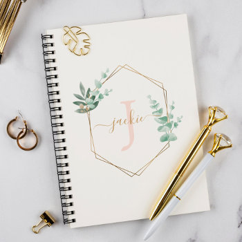 Watercolor Eucalyptus Frame Monogrammed Notebook by heartlocked at Zazzle