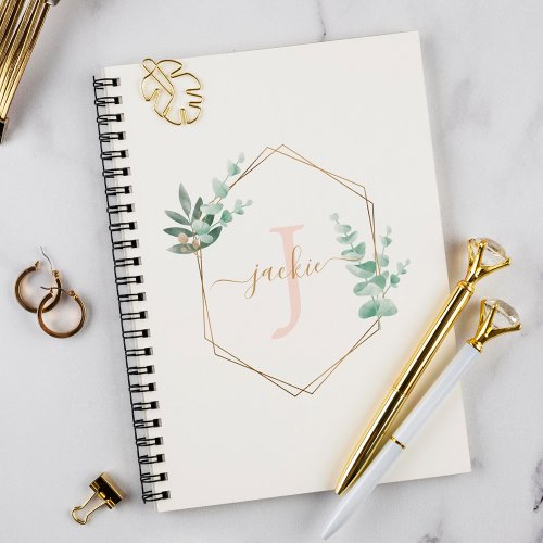 Watercolor Eucalyptus Frame Monogrammed Notebook