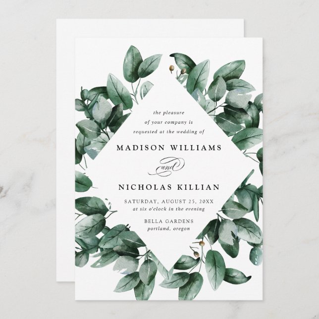 Watercolor Eucalyptus | Frame Wedding Invitation (Front/Back)