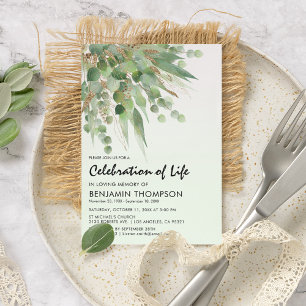 Watercolor Eucalyptus Funeral Celebration of Life  Invitation