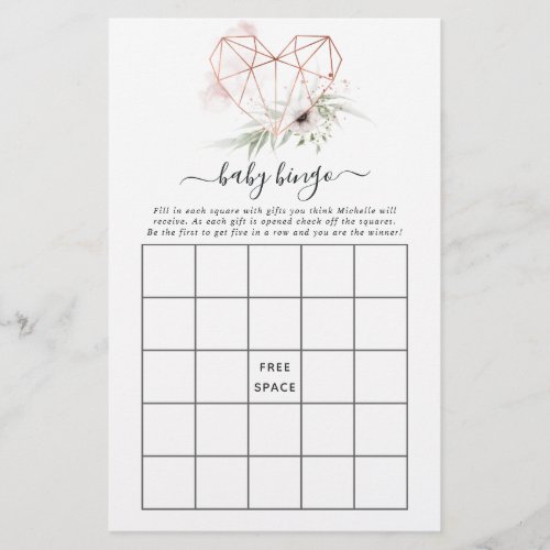 Watercolor Eucalyptus Geometric Baby Shower Bingo